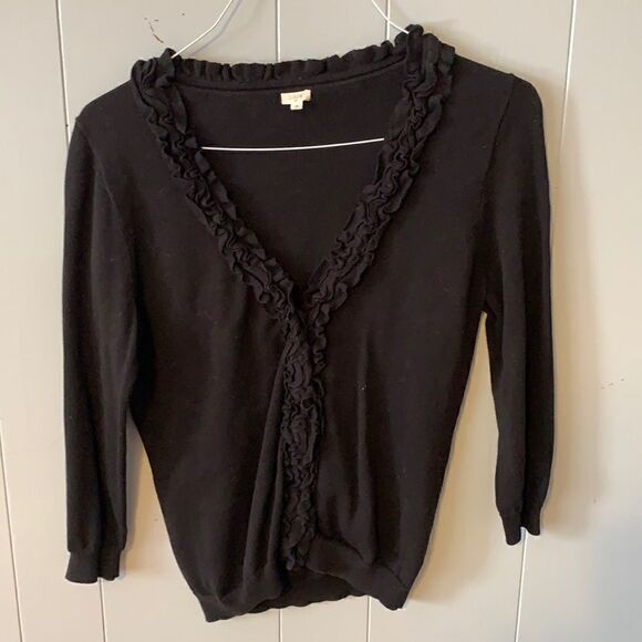 J. Crew Black Ruffle Cardigan Size Small - Picture 1 of 3
